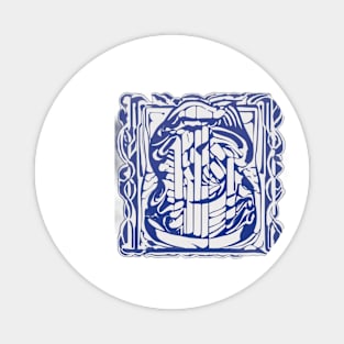 Blue and White Abstract Art Nouveau Design No. 643 Magnet